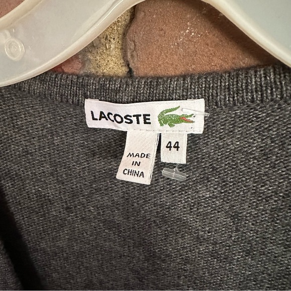 Lacoste Viscose Wool Blend V-Neck Gray Tunic Sweater Top Sz 44 -44 Chest -29.5”L - Picture 4 of 5
